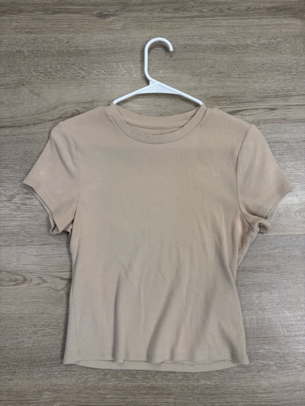 Abercrombie & Fitch Ribbed Short Sleeve Tee - Light Beige